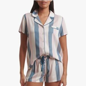 SPLENDID Waterfall Stripe Satin Notch Collar Top & Shorts PJ Set